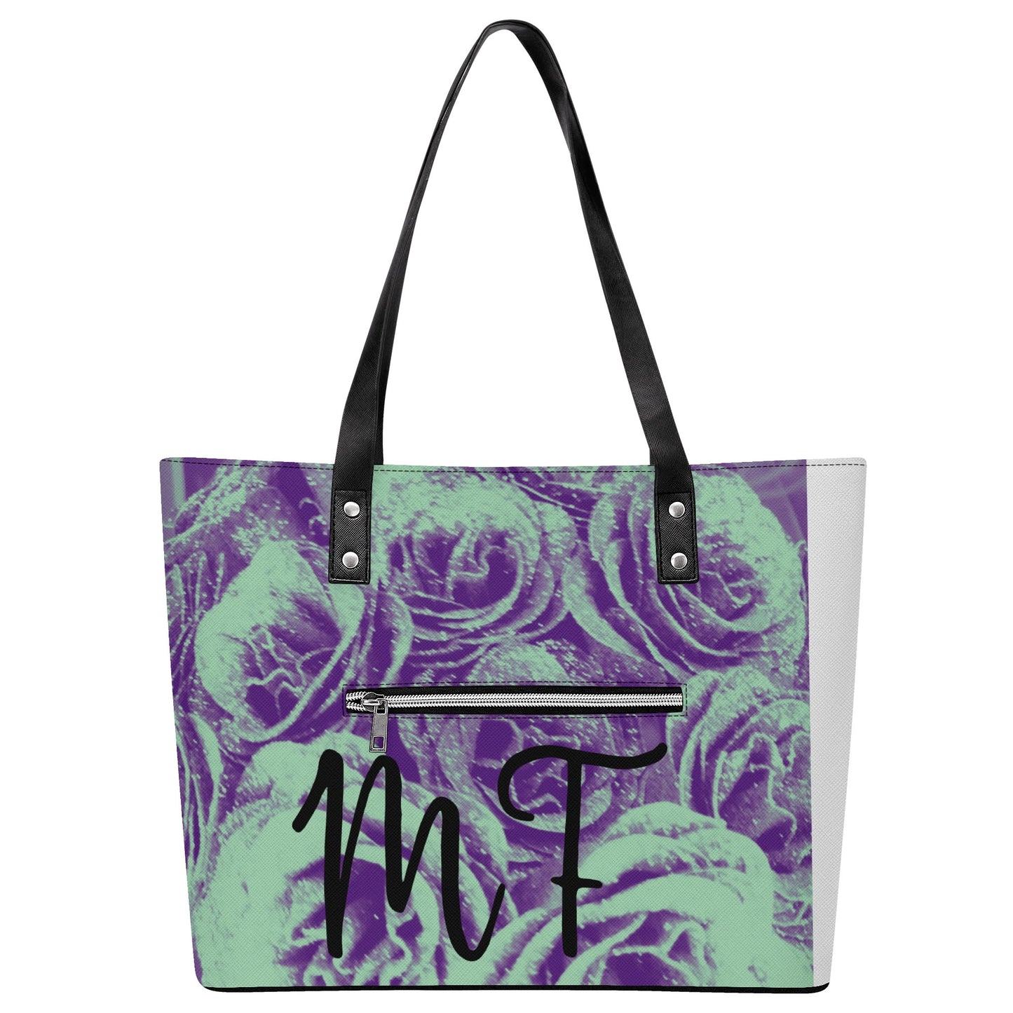 Womens PU Leather Tote Bag with Back Zipper Pocket