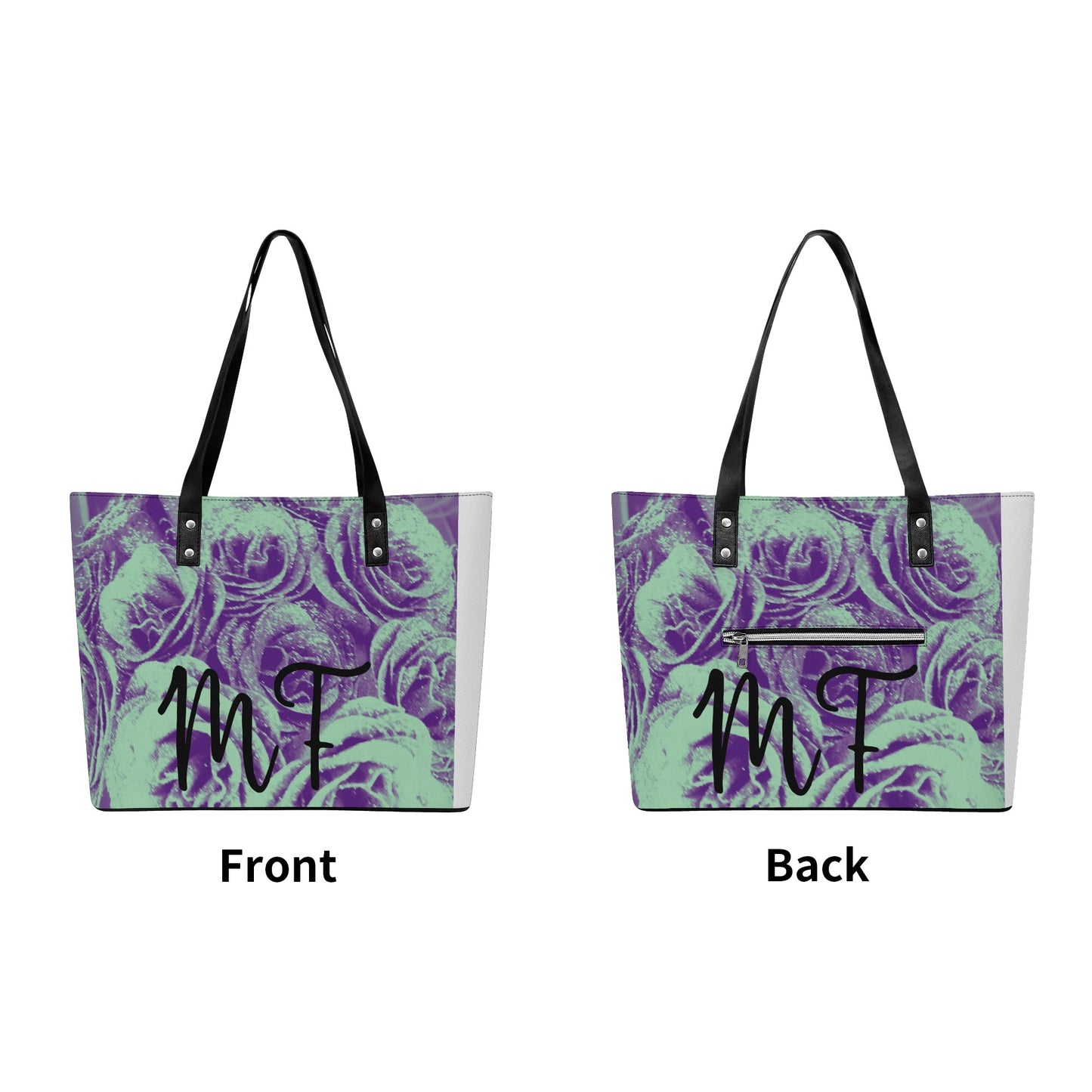 Womens PU Leather Tote Bag with Back Zipper Pocket