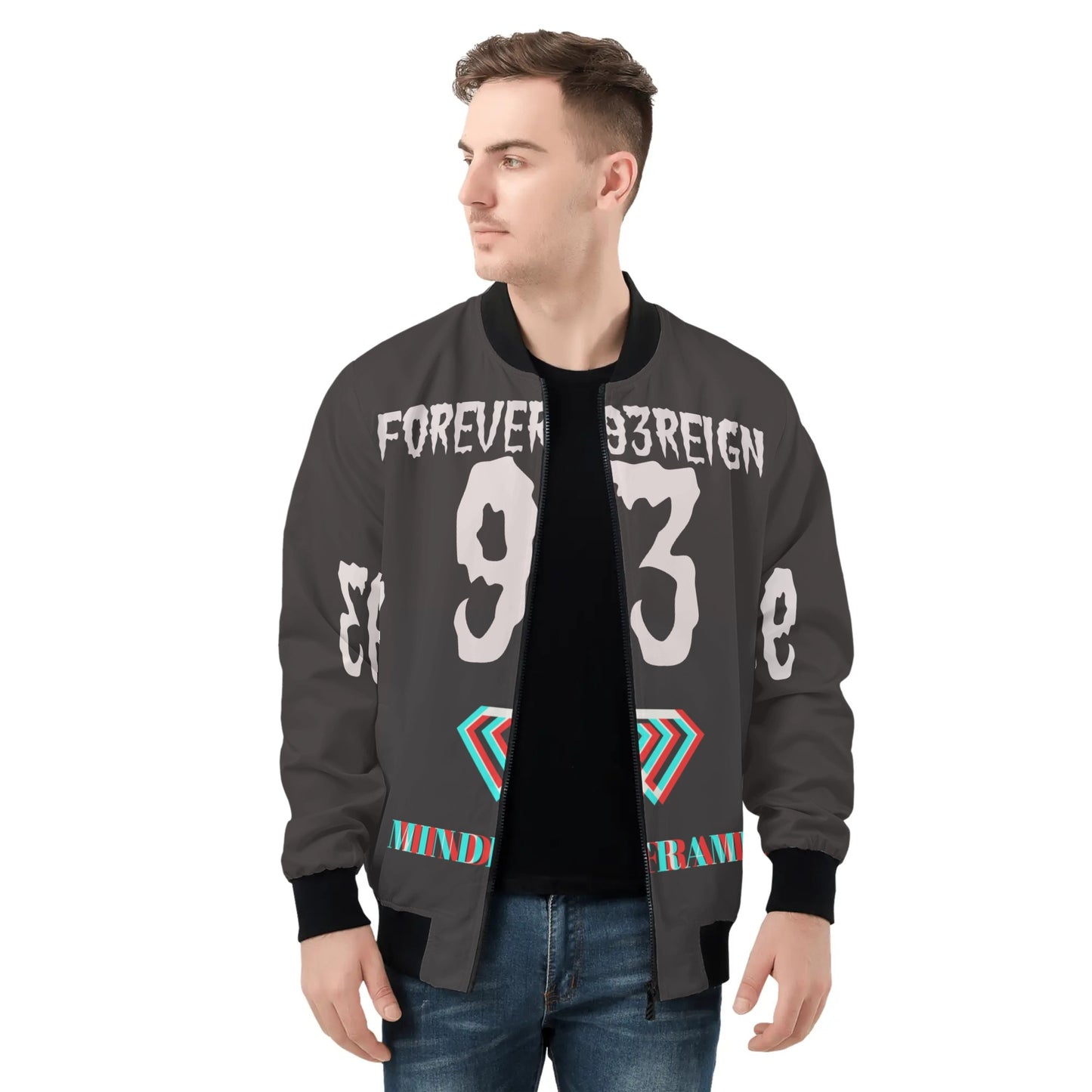 Mens All Over Print Zip Bomber Jacket