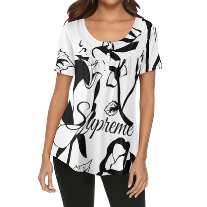 Womens Scoop Neck Short sleeve Loose Blouse