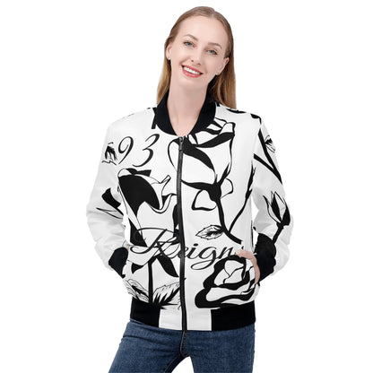 Womens Zip Up Print Bomber Jacket