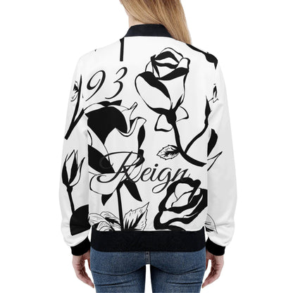 Womens Zip Up Print Bomber Jacket