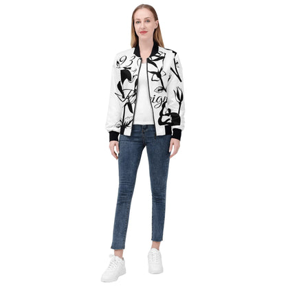 Womens Zip Up Print Bomber Jacket
