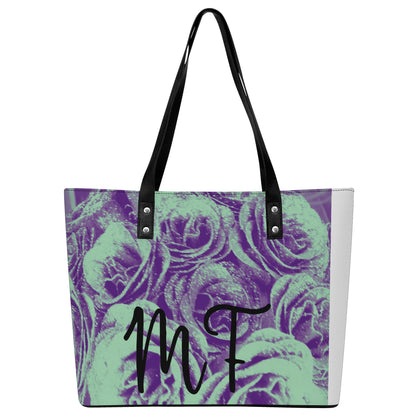 Womens PU Leather Tote Bag with Back Zipper Pocket