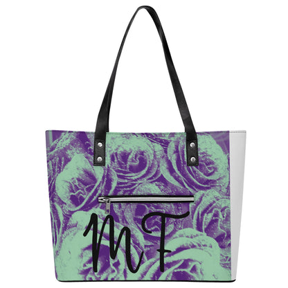 Womens PU Leather Tote Bag with Back Zipper Pocket