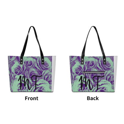 Womens PU Leather Tote Bag with Back Zipper Pocket