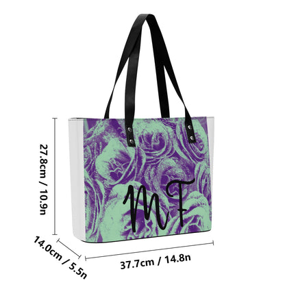 Womens PU Leather Tote Bag with Back Zipper Pocket